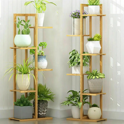 6-Tier Bamboo Plant Stand for Indoor/Outdoor Display