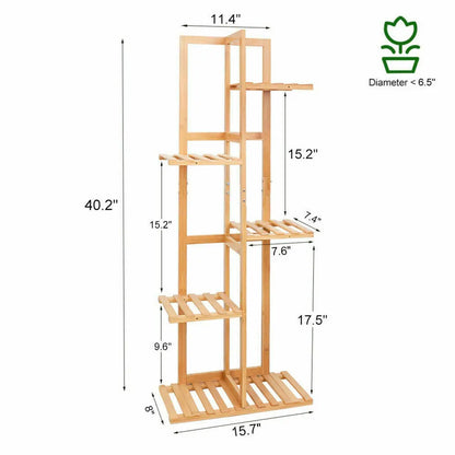 6-Tier Bamboo Plant Stand for Indoor/Outdoor Display