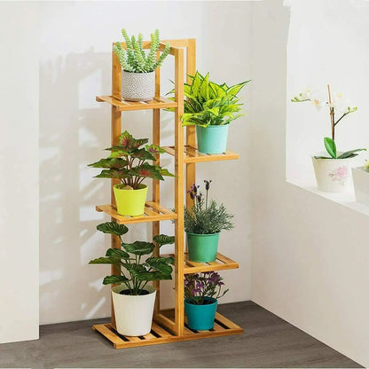 6-Tier Bamboo Plant Stand for Indoor/Outdoor Display