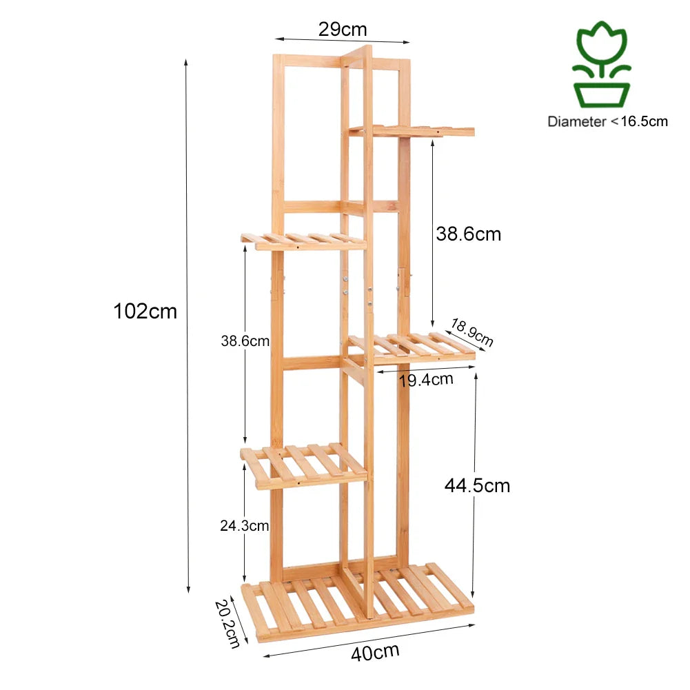 6-Tier Bamboo Plant Stand for Indoor/Outdoor Display