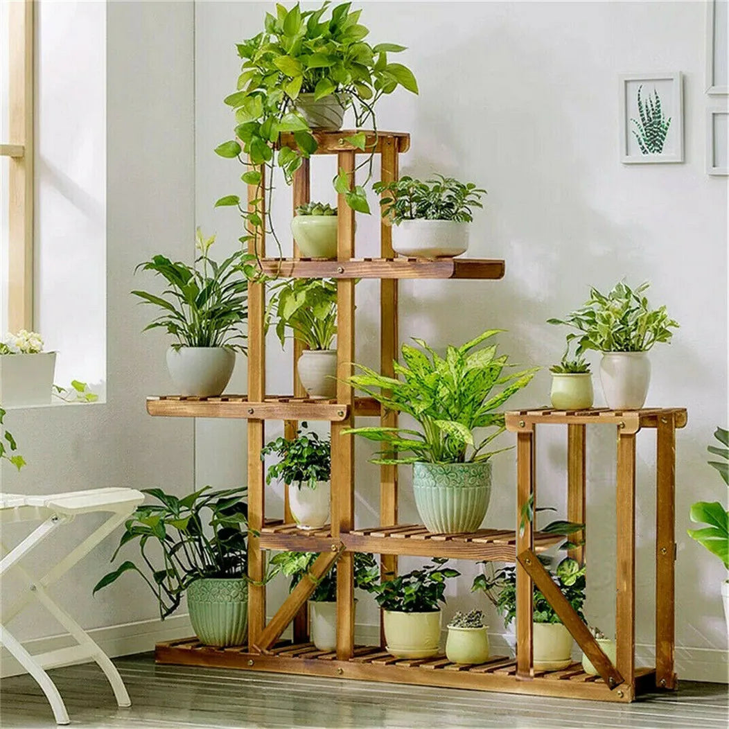 6-Tier Wood Plant Stand Shelf for Indoor/Outdoor Gardens