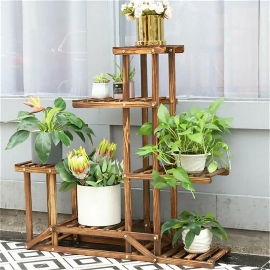 6-Tier Wood Plant Stand Shelf for Indoor/Outdoor Gardens