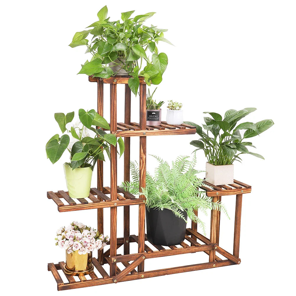 6-Tier Wood Plant Stand Shelf for Indoor/Outdoor Gardens