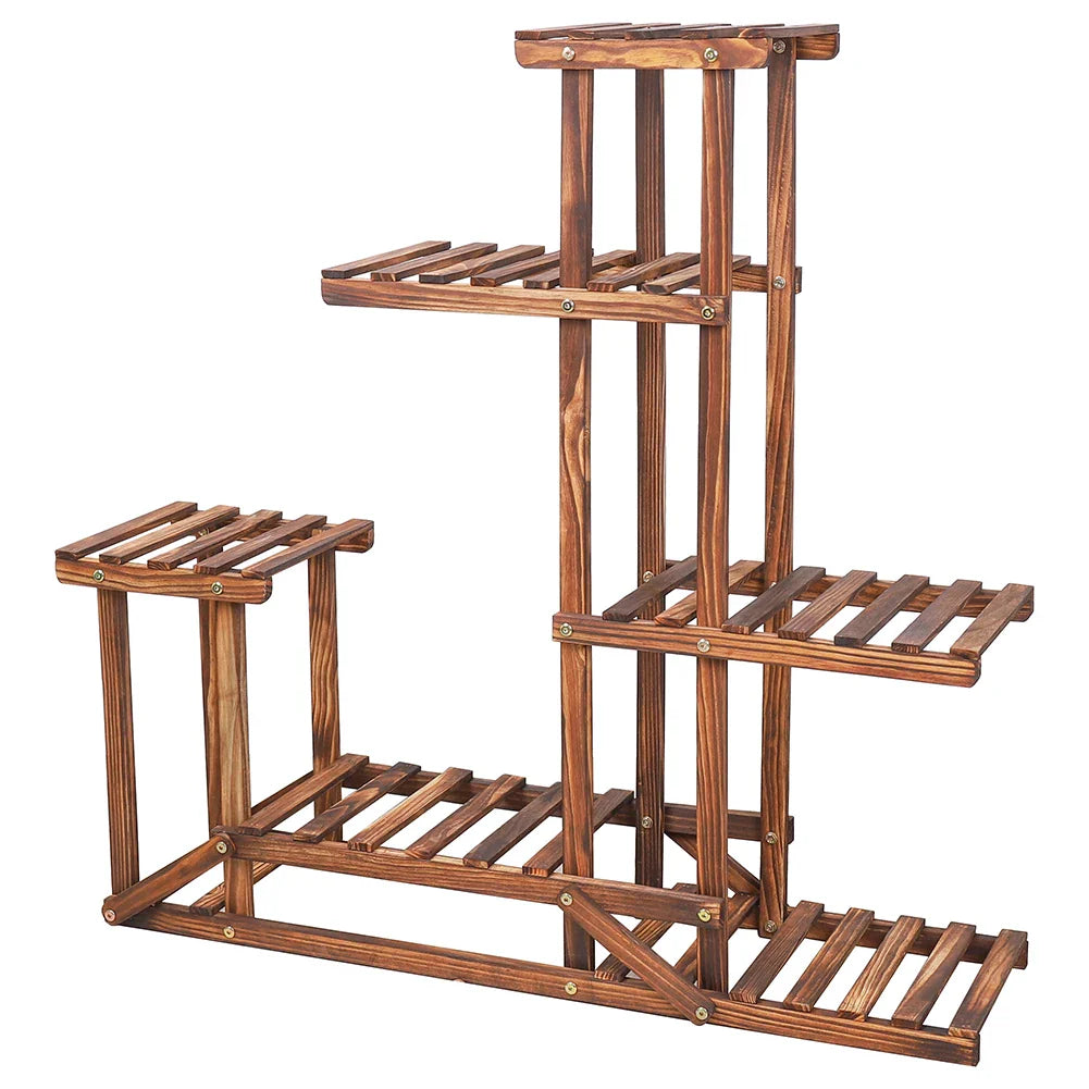 6-Tier Wood Plant Stand Shelf for Indoor/Outdoor Gardens