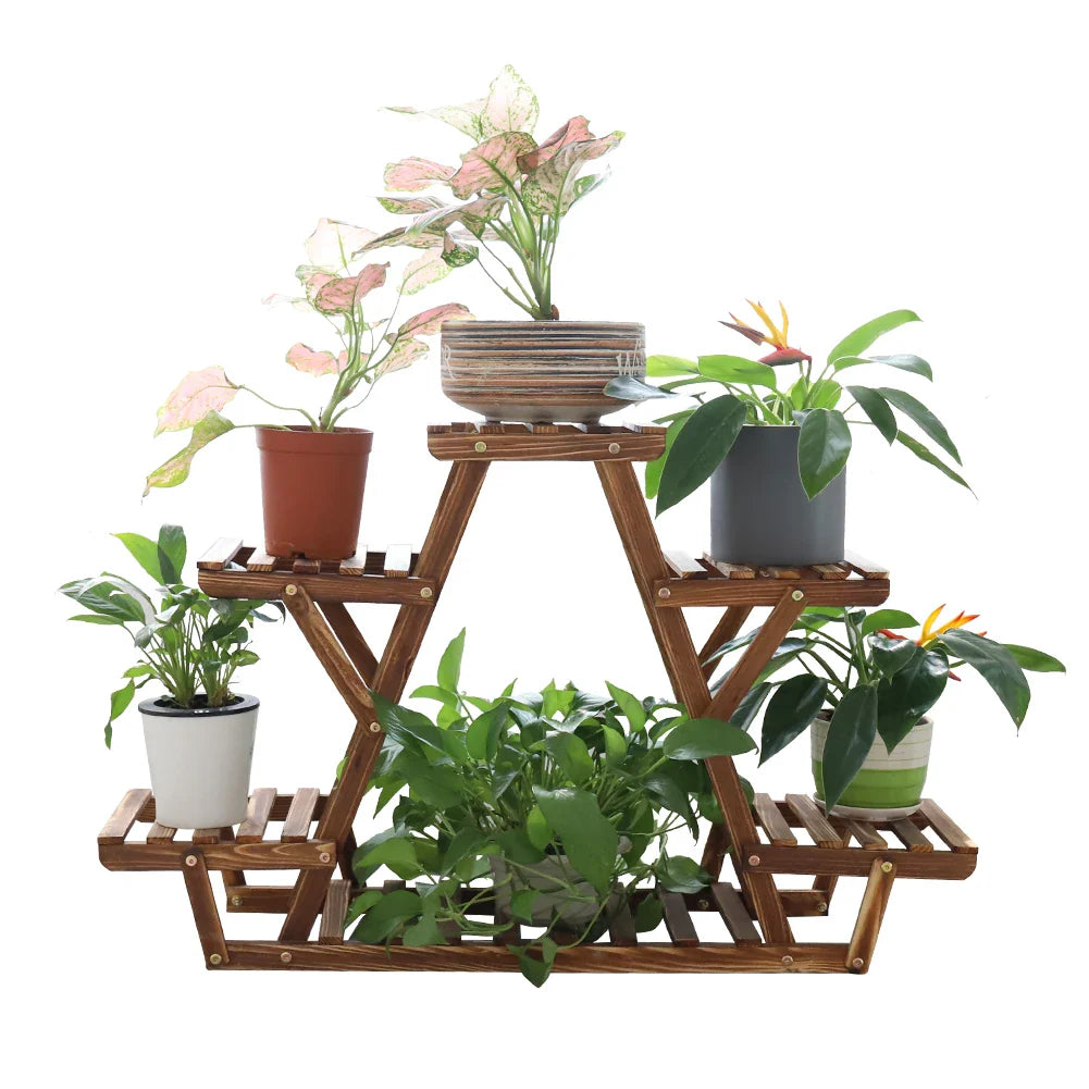 6-Tier Wooden Plant Stand for Indoor/Outdoor