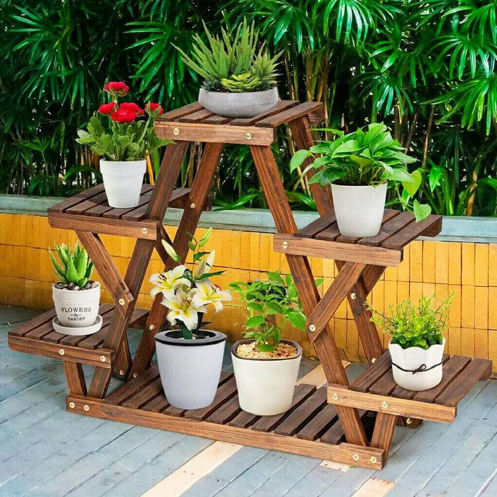 6-Tier Wooden Plant Stand for Indoor/Outdoor