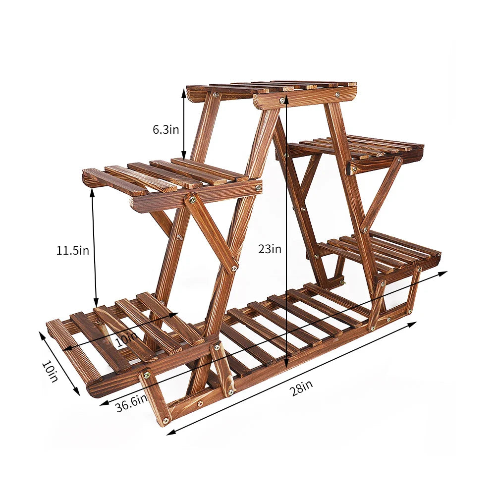6-Tier Wooden Plant Stand for Indoor/Outdoor