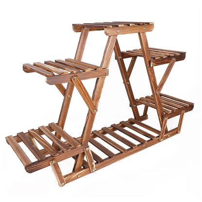 6-Tier Wooden Plant Stand for Indoor/Outdoor use - Brown / United States