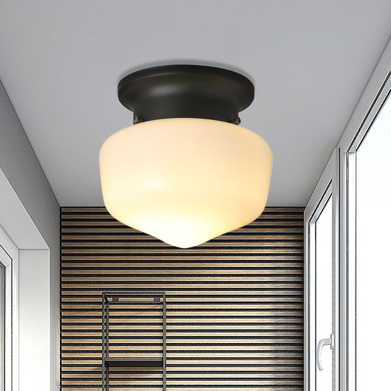 DecorBites™ DecorBites™ Modern 1-Light Flush Mount with Milk Glass Shade - White Schoolhouse Ceiling Lamp