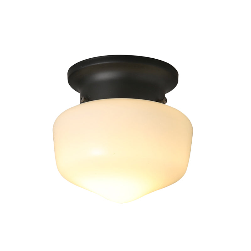 DecorBites™ DecorBites™ Modern 1-Light Flush Mount with Milk Glass Shade - White Schoolhouse Ceiling Lamp