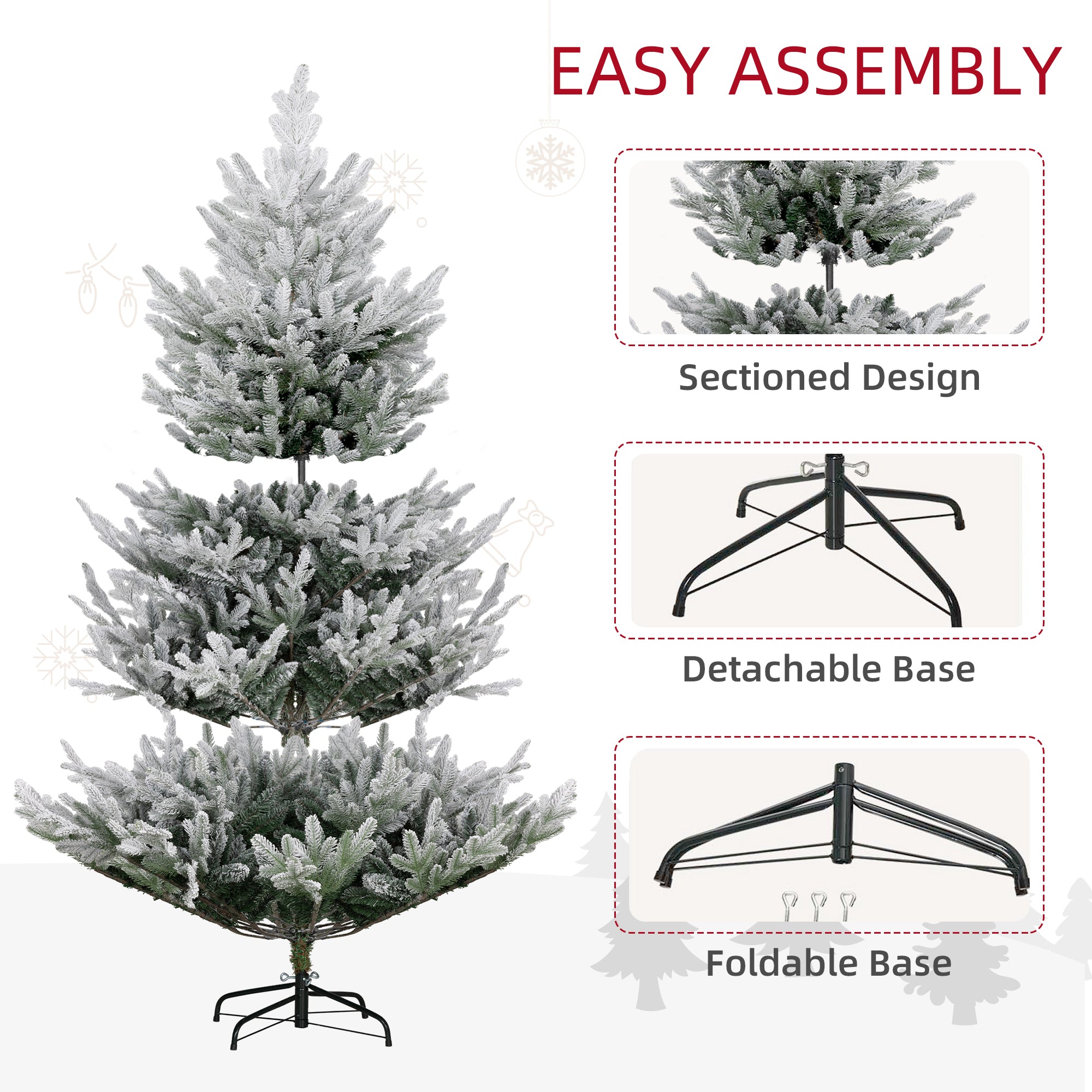HOMCOM 1,8 m künstlicher Weihnachtsbaum, Tannenförmiger Weihnachtsbaum mit Scharnieren und 795 realistischen Ästen, Stahlbasis, Automatische Öffnung, Grün