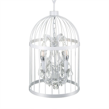 Vintage Style 4-Head Birdcage Chandelier in Black/White/Rust Iron – Elegant Hanging Lamp with Candle and Crystal Deco for Living Room