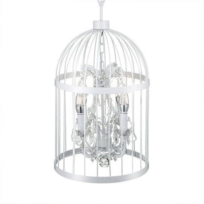 Vintage Style 4-Head Birdcage Chandelier in Black/White/Rust Iron – Elegant Hanging Lamp with Candle and Crystal Deco for Living Room