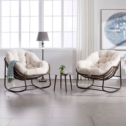 Outdoor Rattan Rocking Chair,Padded Cushion Rocker Recliner Chair Outdoor For Front Porch, Living Room, Patio, Garden, White-Prohibited From Selling On The Temu Platform