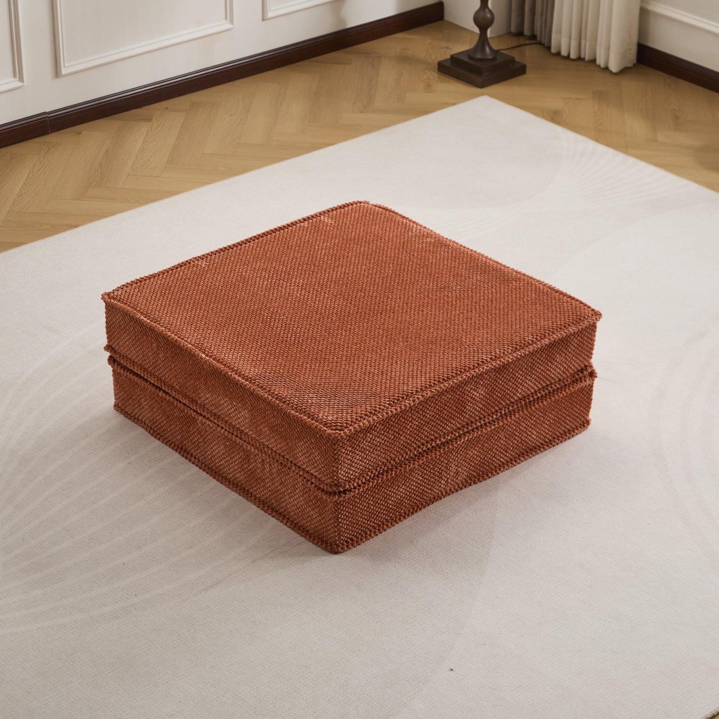 Compression Mahjong Sofa,Convertible Floor Sofa Bed,DIY Boneless Modular Sectional Sofa,No Assembly Required,Circle Fleece Fabric,1 Ottoman,Orange