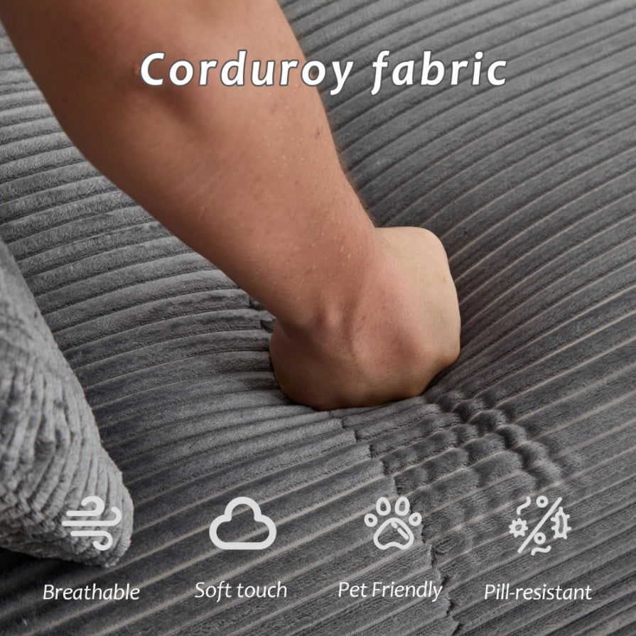 Sofá Comprimido de Espuma de Memoria Moderna, Chaise Longue Individual para Sala de Estar, Sofá Seccional Modular en Forma de Nube Apto para Mascotas, Tela de Corduroy, Otomana Móvil, Sin Ensamblaje Requerido, Gris