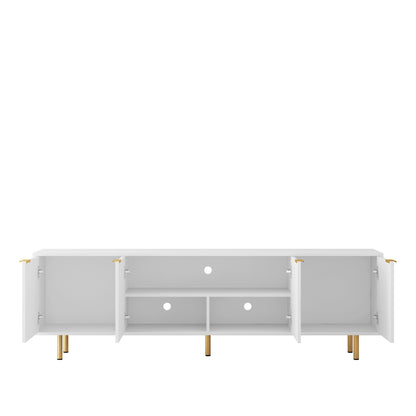 White Modern TV Stand Fluted T, Entertainment Center With Storage Doors, TV Console Media Cabinet, For 55 Inch TV, Living Room