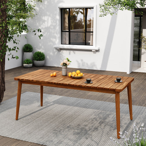 Mesa de Comedor de Madera de Acacia para 8 Personas, Mesa Exterior, Muebles de Estilo Granja para Terraza, Jardín, Patio Trasero, Teca con Capacidad de Peso de 180 Libras 72L