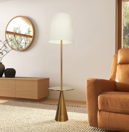 Lámpara de Pie Moderna Celestial con Mesa de Énfasis de Latón y Gran Pantalla Blanca