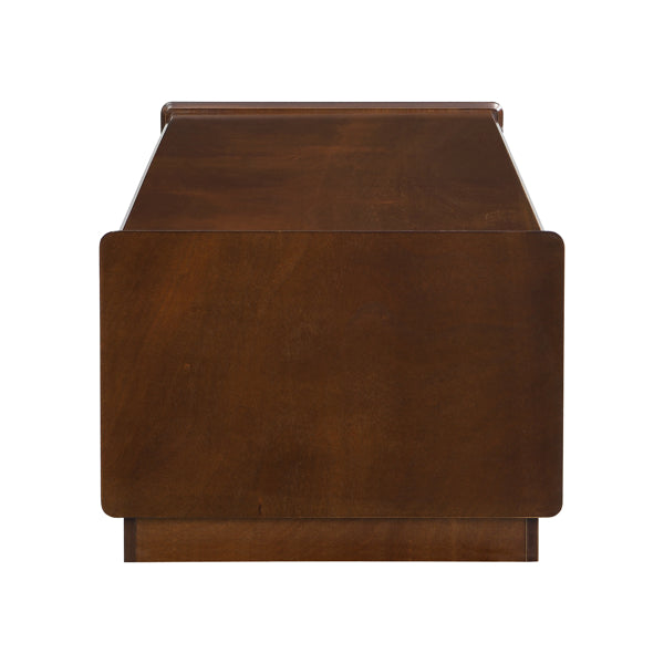 Mesa de Centro Rectangular Moderna U-Can con 4 Cajones y 2 Estanterías de Exhibición, Mesa de Centro de Madera con Estilo Acanalado, Vidrio Templado para la Sala de Estar