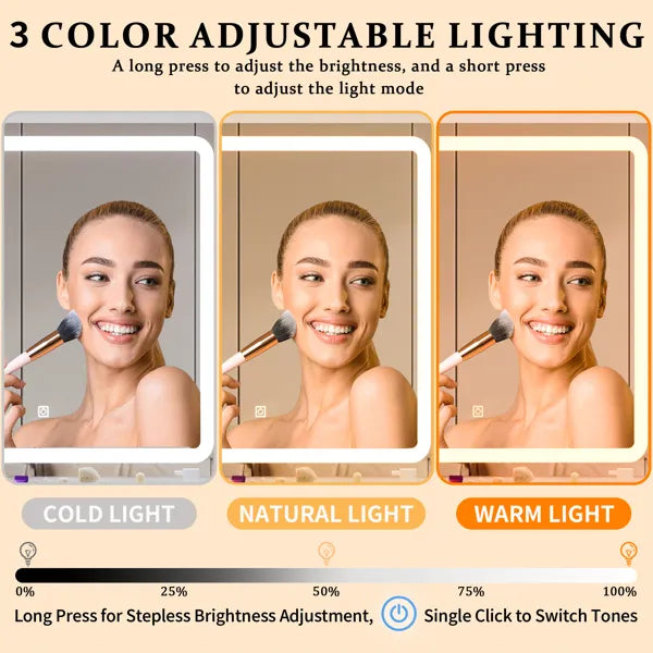 Makeup Vanity Desk With Mirror And Lights, White Vanity Table With Power Outlet And 3 Lighting Modes, Dressing Table Set With Cabinet Drawers Shelves And Storage Stool For Bedroom