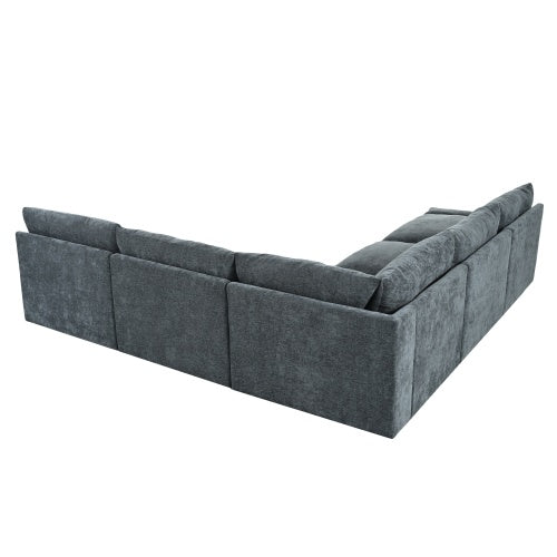 Sofá Seccional Modular de 115.5 Pulgadas en Gris Profundo con Tapicería de Poliéster Duradero, Cojines Mullidos, Compartimentos de Almacenamiento Ocultos y Diseño Versátil para Sala de Estar, Salón o Oficina