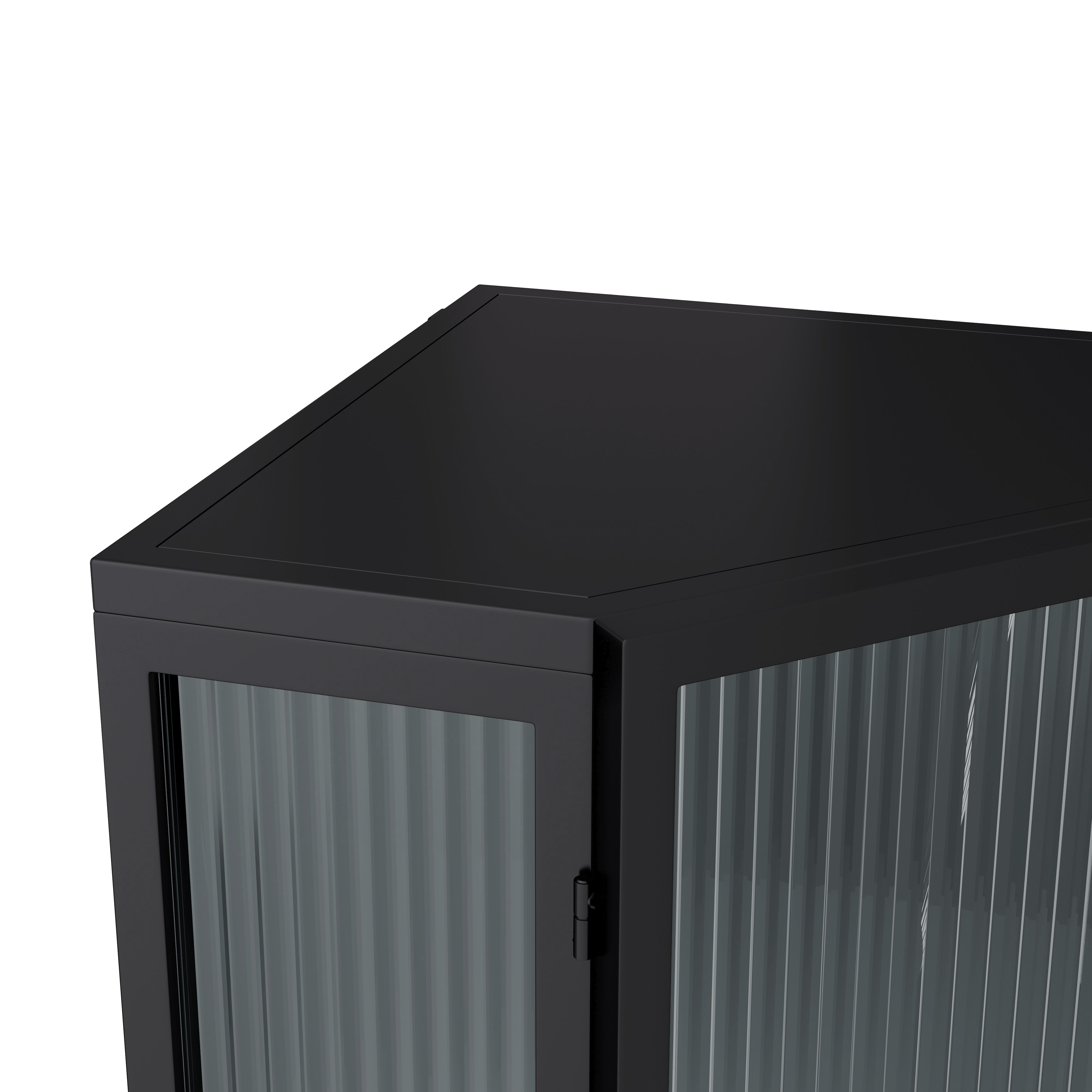 Gabinete de Esquina para Piso de 22.25'', Tres Niveles con Puertas de Vidrio Templado y Estantes de Almacenamiento para Baño, Sala de Estar y Dormitorio Negro