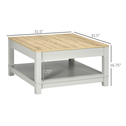Square Coffee Table with Storage for Living Room, Natural/Gray