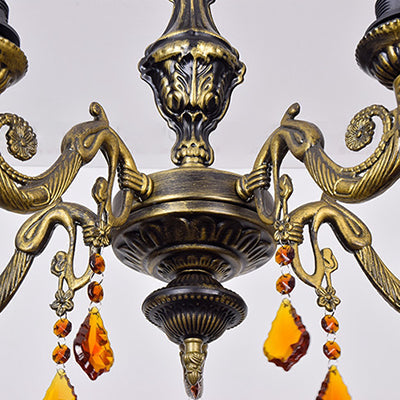 ثريا ديكوربايتس™ الزجاجية الملونة ذات التصميم الهندسي الكلاسيكي مع دلايات كريستالية - 5 لمبات باللونين الأصفر والأزرق لغرفة النوم