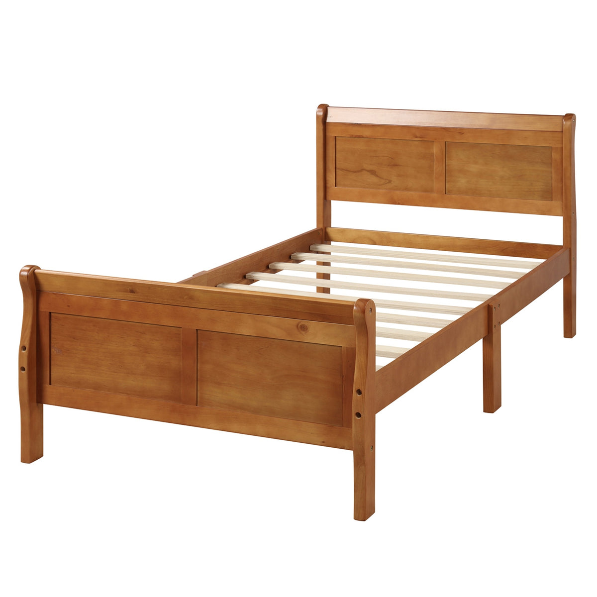 Holz-Plattform-Twin-Bettgestell, Schlitten-Design mit Kopf- und Fußteil, Holz-Latten
