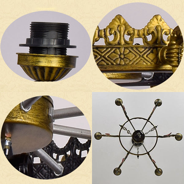 Lámpara de araña de cristal de colores azul/beige con diseño rústico de hojas y 8 luces