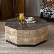 Oktagon Couchtisch, 38 Retro-Stil Holz-Mitteltisch mit dreidimensionalem Prägungsmuster, rustikaler Cocktailtisch Mitteltisch großer runder Couchtisch für Wohnzimmer Zuhause