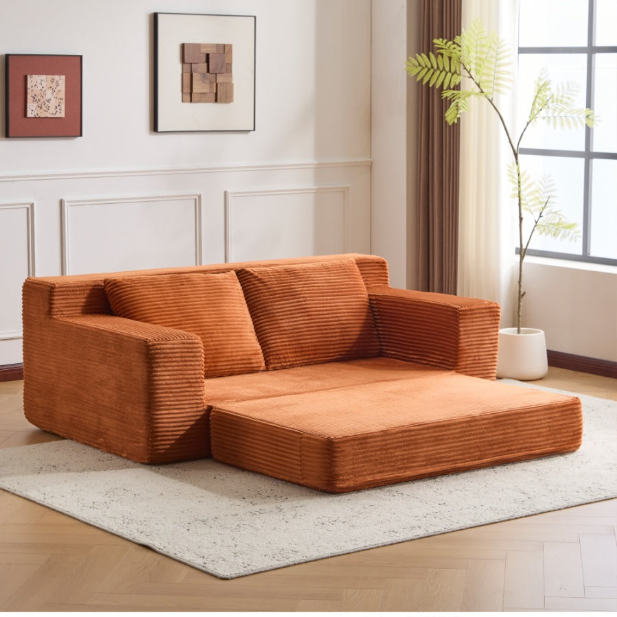 Sofá de Dos Plazas, Sofá Cama con Asiento Profundo Cómodo, Sofá Moderno Pequeño de Terciopelo para Sala de Estar y Dormitorio, Cojín Reversible con Almohadas, Sin Ensamblaje Requerido, Naranja