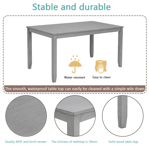 6-teiliges Küchen-Esszimmer-Set, rechteckiger Holztisch mit 4 gepolsterten Stühlen und einer Bank, Esstisch-Set für 6 Personen, Wohnzimmer, Hausbar und Küche, Grau