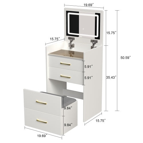 Escritorio de Tocador 3 en 1 con Espejo Abierto en la Parte Superior, Conjunto Pequeño de Tocador para Maquillaje con Escritorio de Vidrio Visible, Tocador Compacto para Maquillaje con 3 Cajones, Mesa de Vestir para Dormitorio