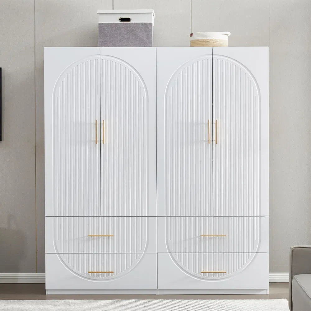 74" H Kleiderschrank mit 2 Türen Holz-Armoire Kleiderschränke Schrank Kleiderschrank Weißer Aufbewahrungsschrank Schlafzimmer-Armoires mit Kleiderstange 2 Schubladen -- 2 Pakete