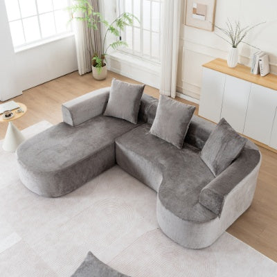 Sofá Seccional Modular con Chaise en Forma de L, Sofá Seccional Moderno con Función de Cama y Asiento Profundo, Sofás de Compresión de Esponja Sin Ensamblaje Requerido - Tela Gris de Corduroy