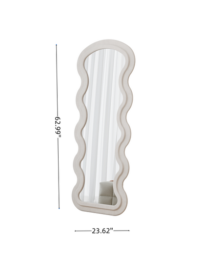 Flannel Full Length Wave  Floor Mirror  For Bedroom Living Room Hanging Or Against The Wall  White