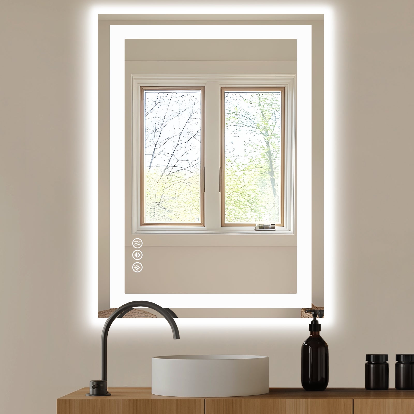 Espejo de baño LED antiempañante con fuente de luz dual y tres modos de iluminación