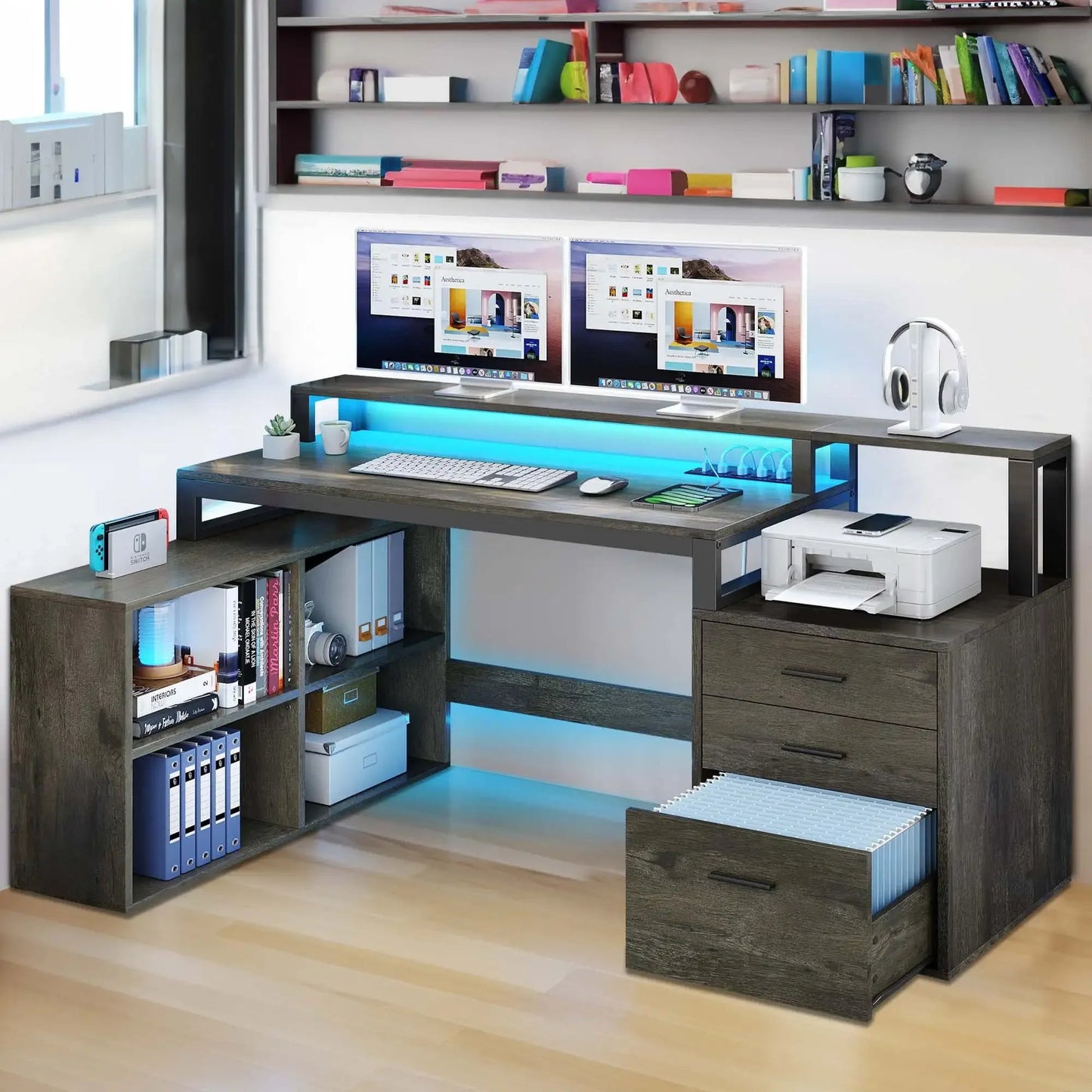 65" L-Shaped Office Desk Set