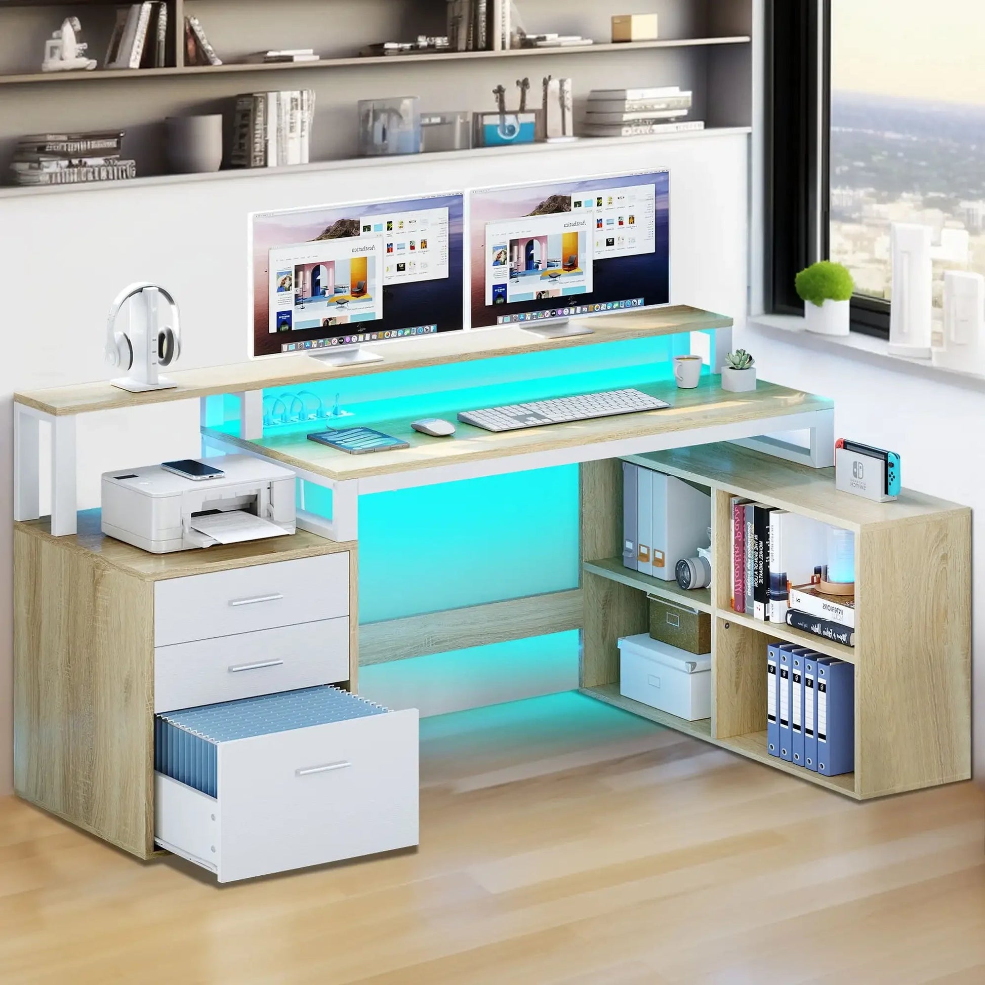 65" L-Shaped Office Desk Set