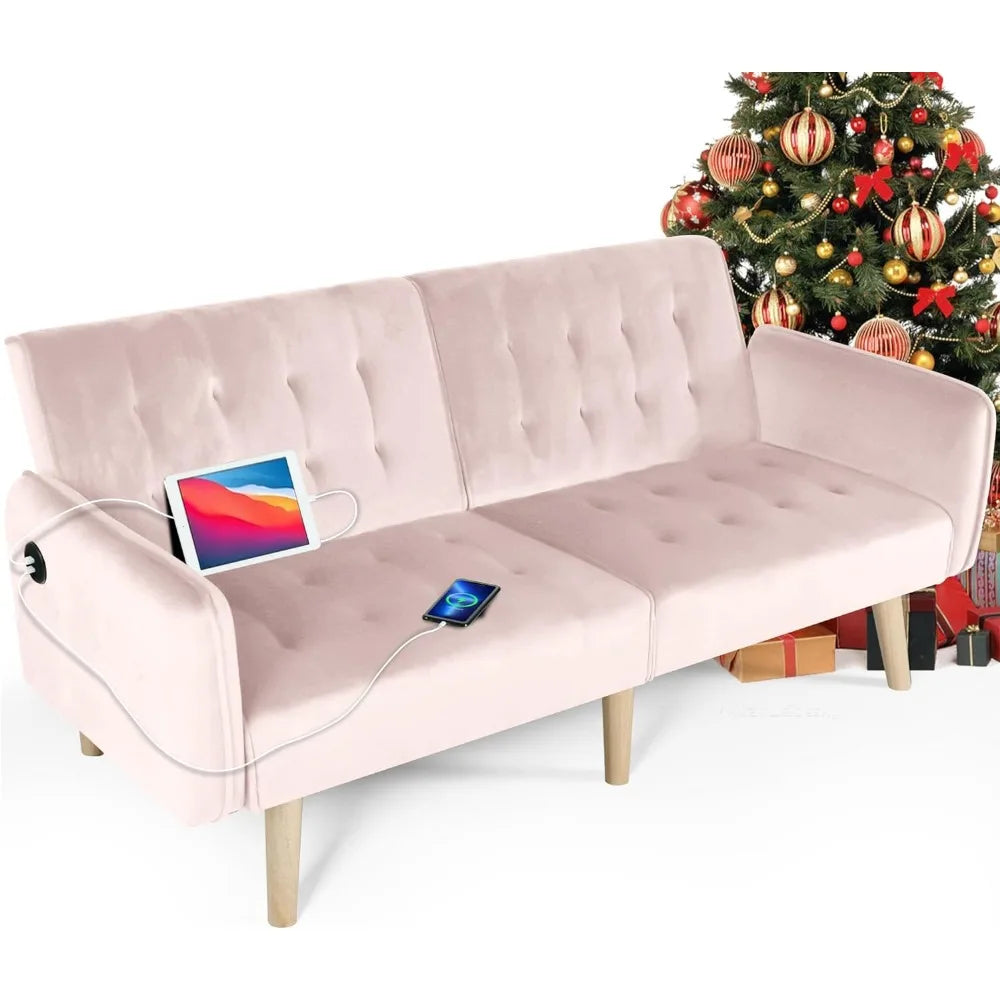 65" Tufted Convertible Futon Sofa