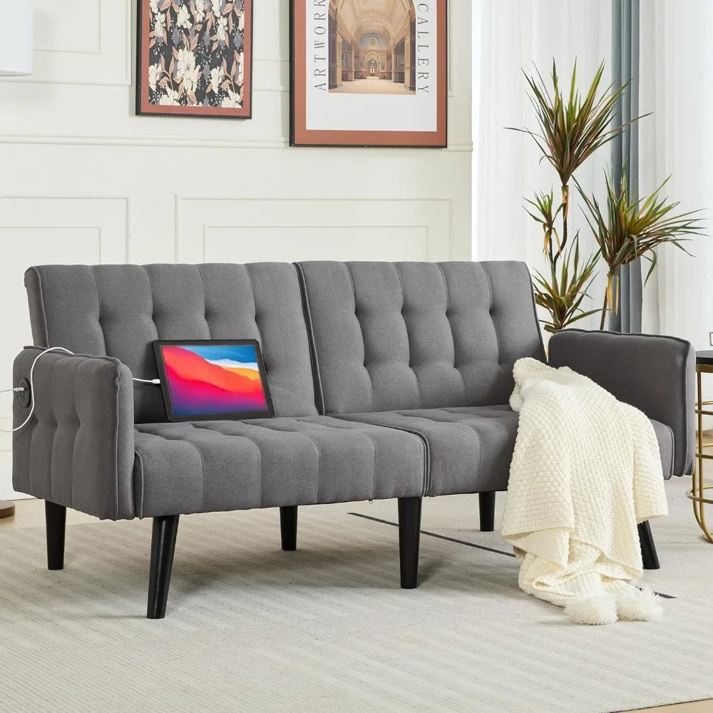 65" Tufted Convertible Futon Sofa