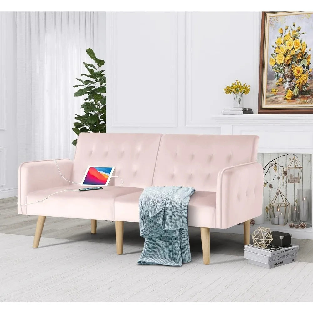 65" Tufted Convertible Futon Sofa