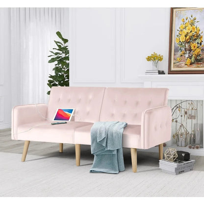 65" Tufted Convertible Futon Sofa