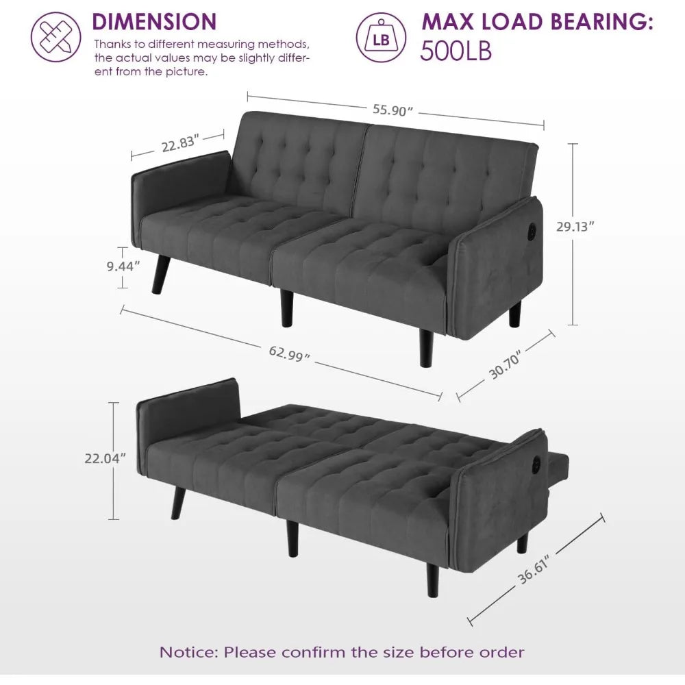 65" Tufted Convertible Futon Sofa