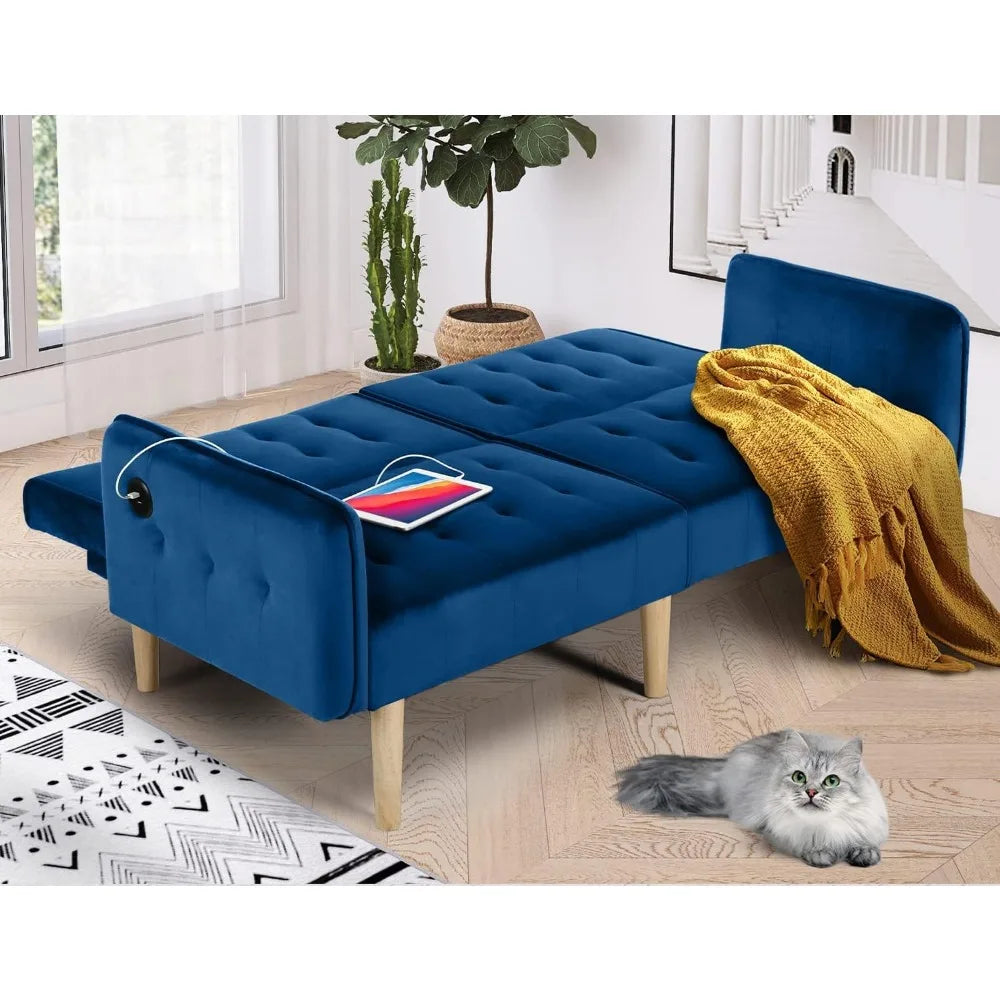 65" Tufted Convertible Futon Sofa