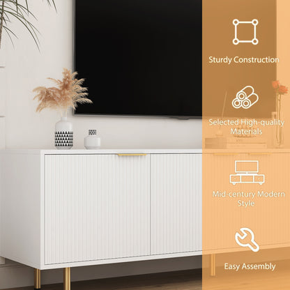 White Modern TV Stand Fluted T, Entertainment Center With Storage Doors, TV Console Media Cabinet, For 55 Inch TV, Living Room