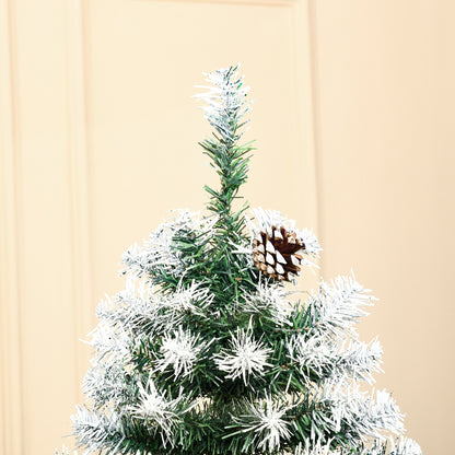 HOMCOM 6ft Unlit Snow-Dusted Full Fir Artificial Christmas Tree With Realistic Branches, 61 Pine Cones And 800 Tips