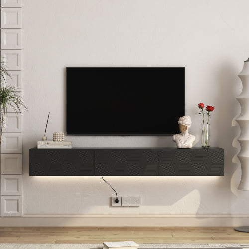 Schwebender TV-Ständer Wandmontiert mit 16-farbigen LEDs, Modernes TV-Ständer, Schwebender TV-Schrank Entertainment-Center für 55 60 65 Zoll TV, Schwarz